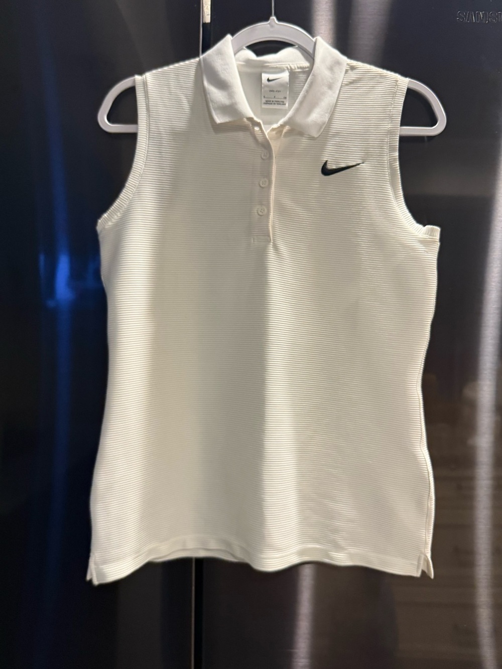 Nike Women’s White Ribbed Sleeveless Polo Tank